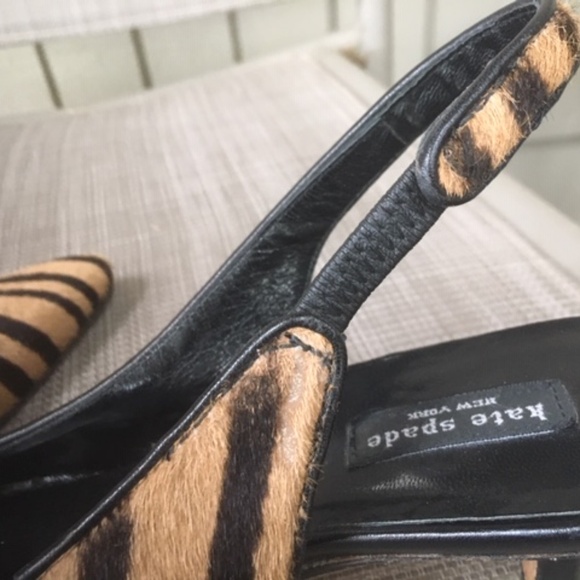 Kate Spade Zebra Calf Hair Low Heels Slingback Pumps Italy - Picture 8 of 10